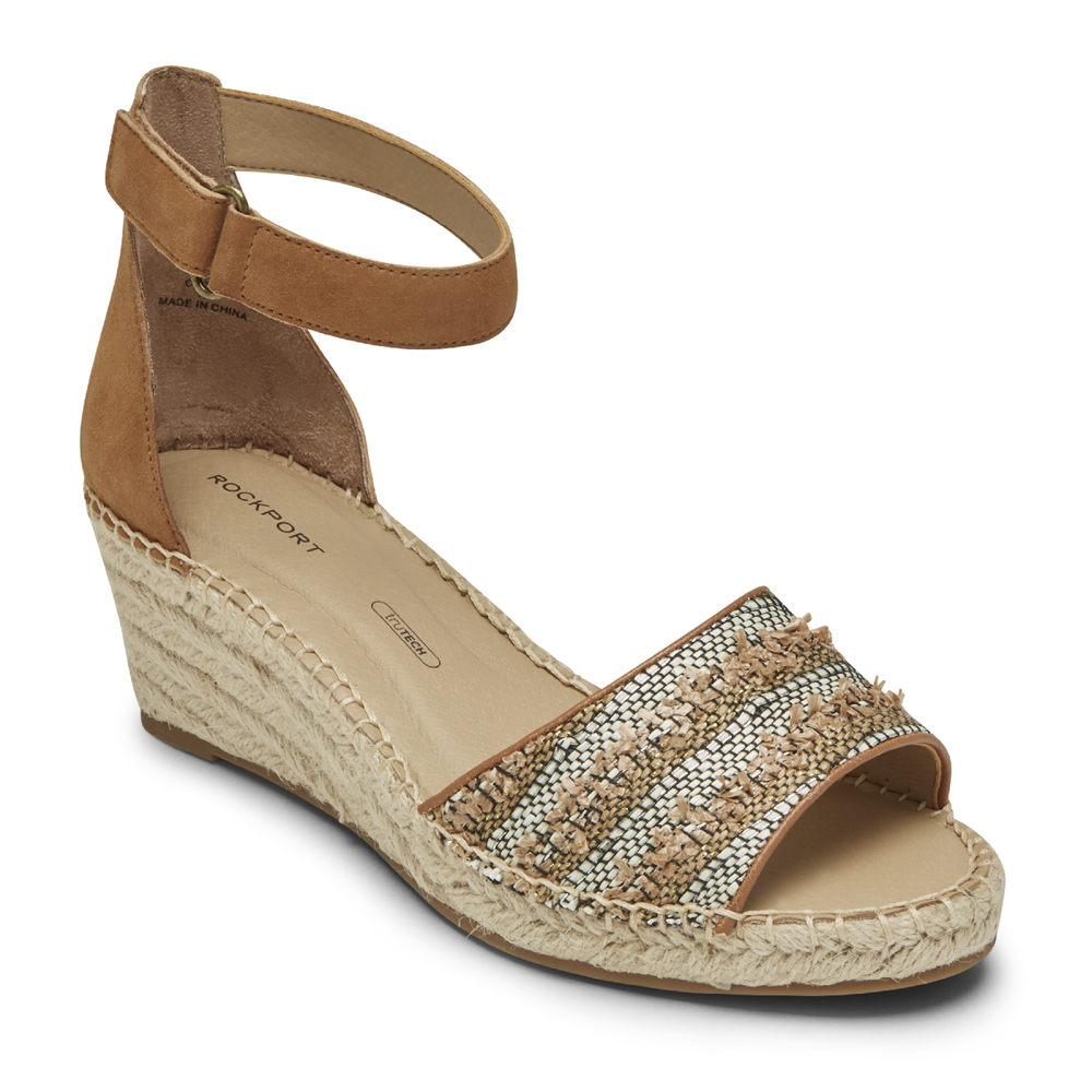 Sandálias Rockport Mulher Caqui - Marah Woven Ankle Strap - 81976YFXO